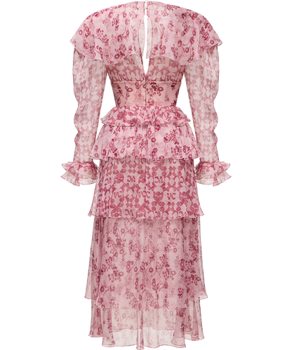 Сrinkled silk chiffon dress with a signature print