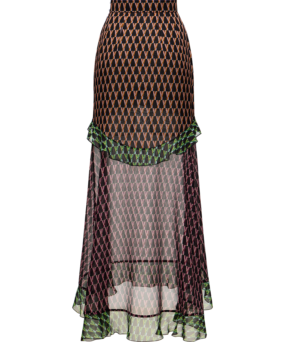 Silk midi skirt with a signature print