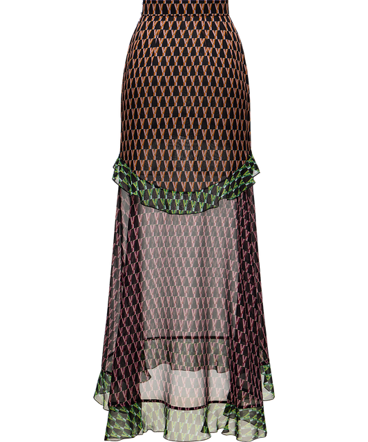 Silk midi skirt with a signature print