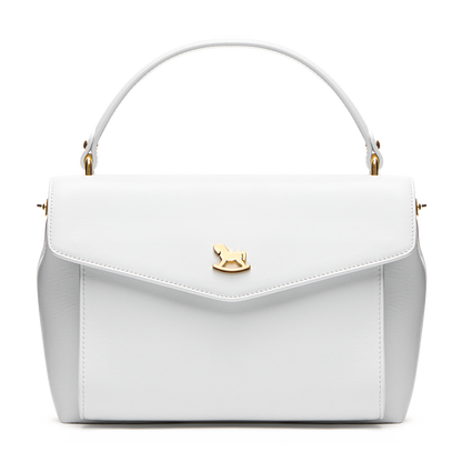 Leather satchel with a signature clasp