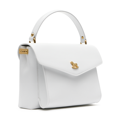 Leather satchel with a signature clasp