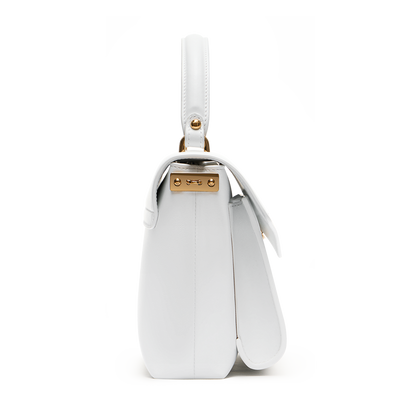 Leather satchel with a signature clasp