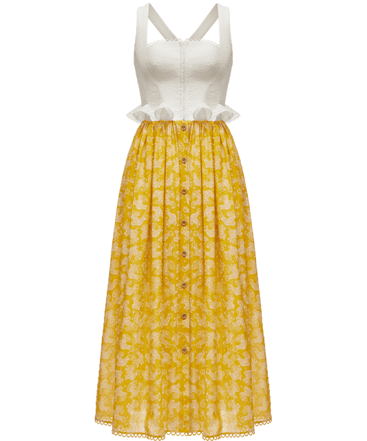 Cotton and linen dress with a signature animal print
