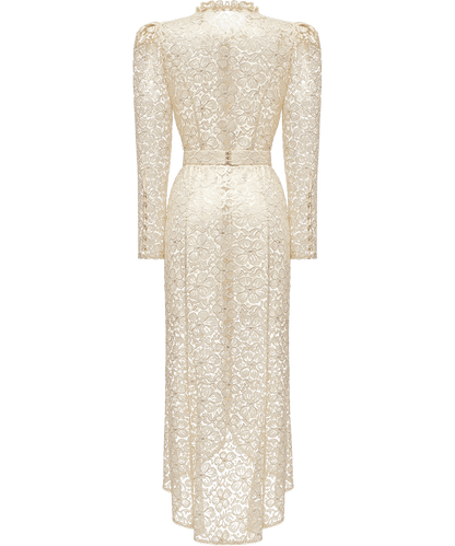 Lace midi dress with floral patterns