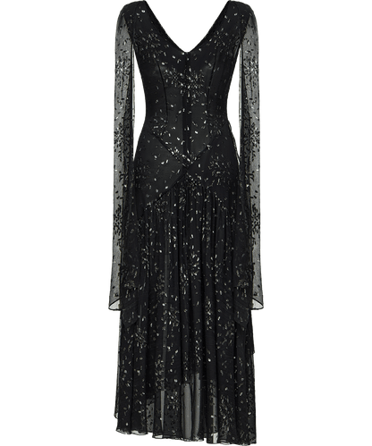 Chiffon midi dress with sparkling lurex