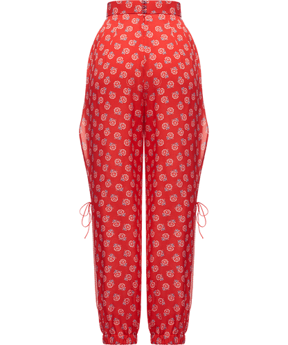 Silk trousers with a signature floral print