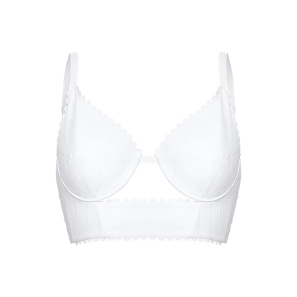 Embroidered batiste and linen bustier top