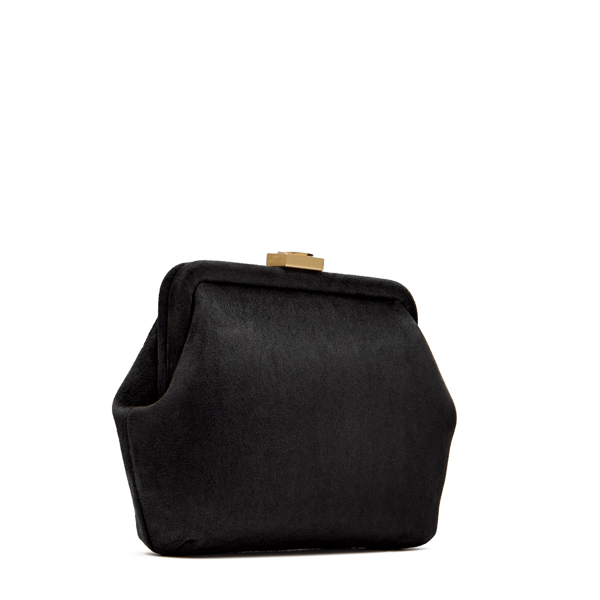 Suede bag with signature clasp and removable strap