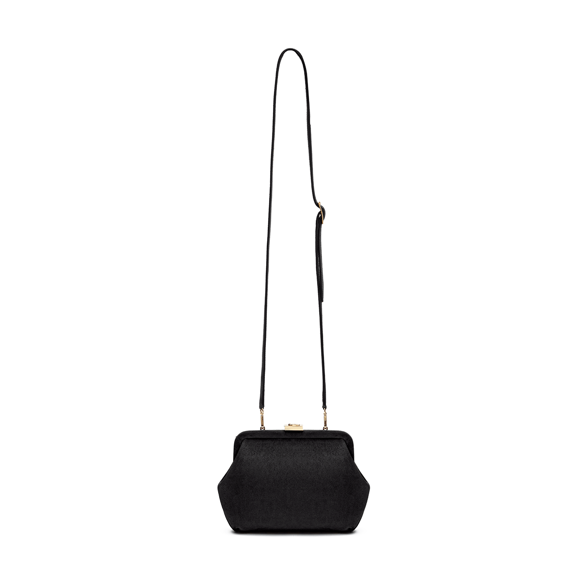 Suede bag with signature clasp and removable strap