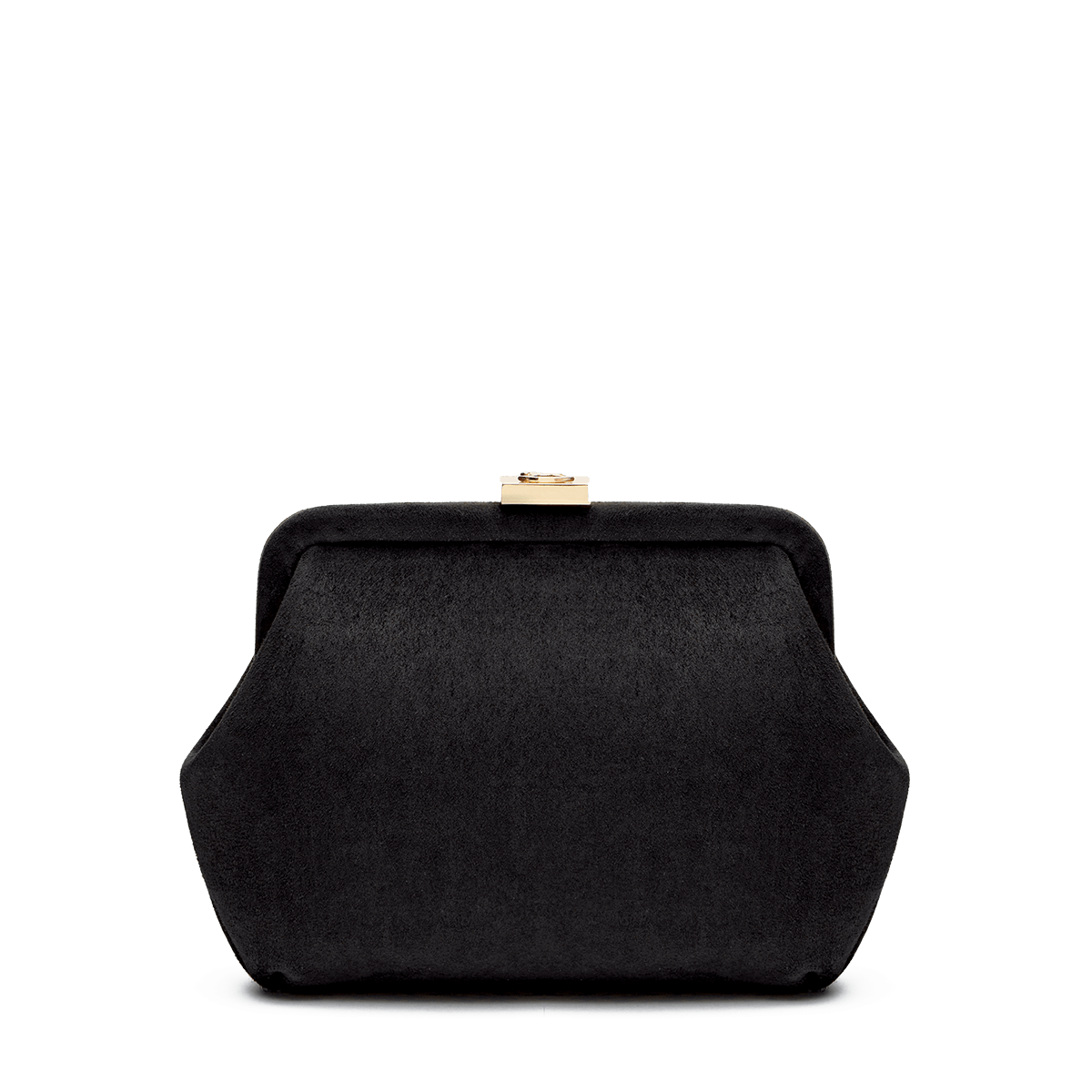 Suede bag with signature clasp and removable strap