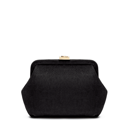Suede bag with signature clasp and removable strap