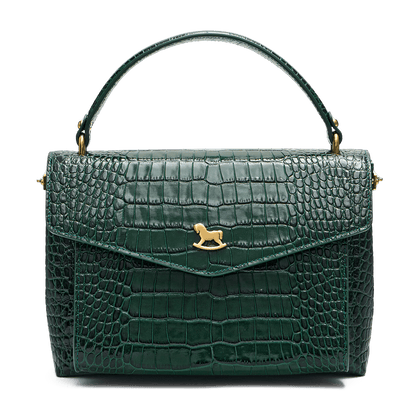 Leather satchel with a signature clasp