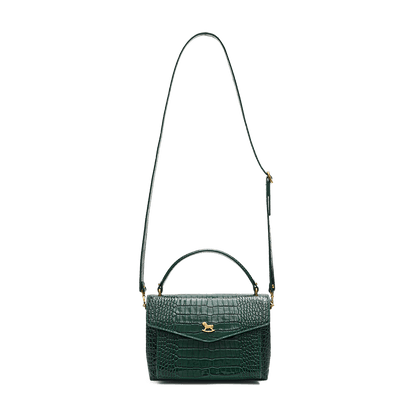 Leather satchel with a signature clasp