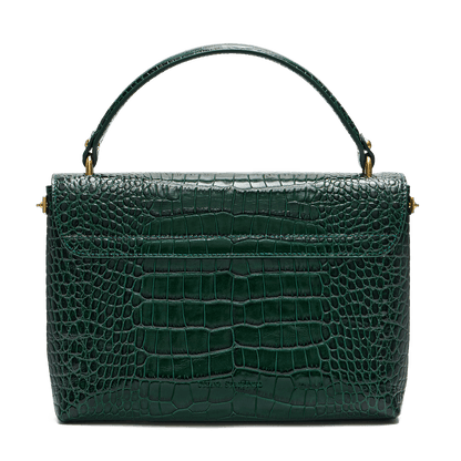 Leather satchel with a signature clasp