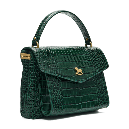 Leather satchel with a signature clasp