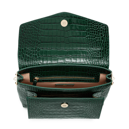 Leather satchel with a signature clasp