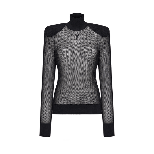 Turtleneck with hand-embroidered signature chevron