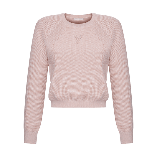 Silk-cashmere sweater with hand-embroidered signature chevron