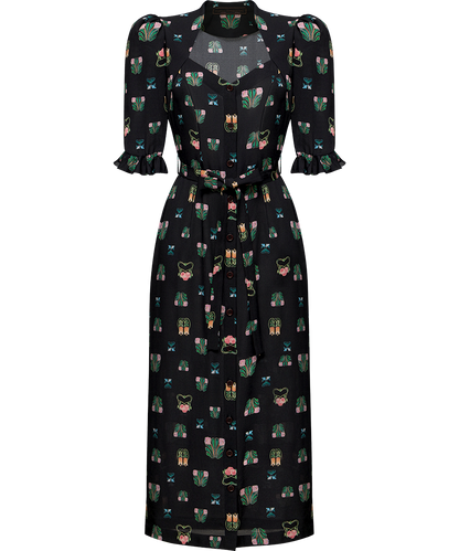 Silk dress with a signature print