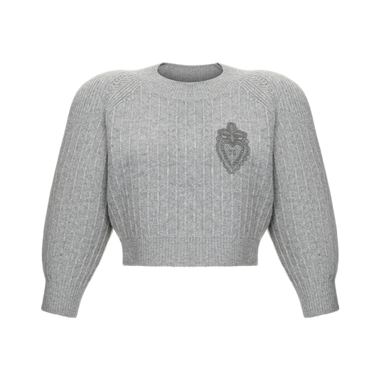 Wool and cashmere cardigan with signature lace chevron