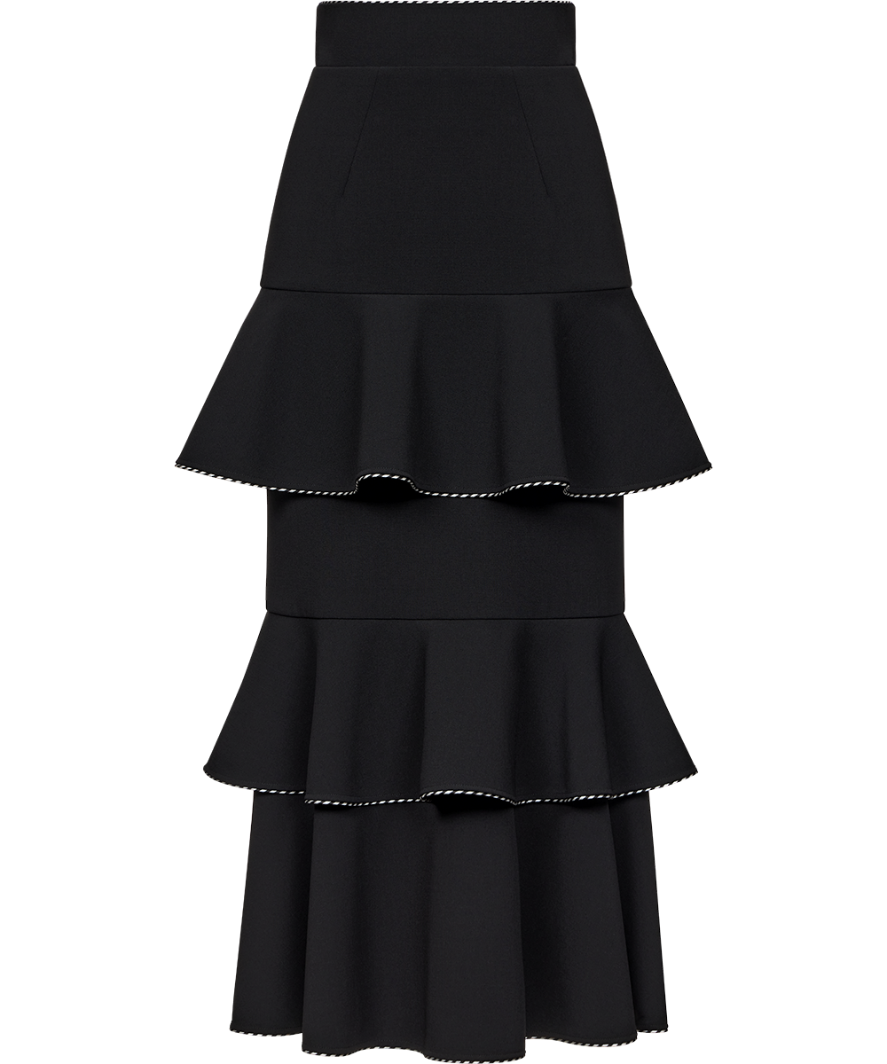 Midi skirt with ruffles made of wool