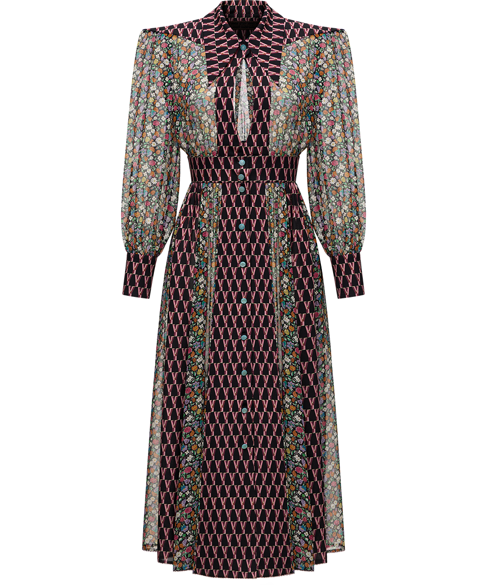 Silk chiffon and georgette dress with a signature print