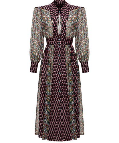 Silk chiffon and georgette dress with a signature print