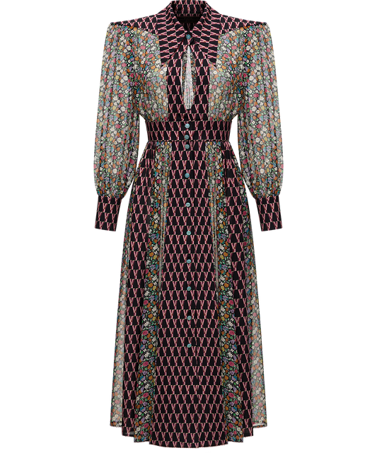 Silk chiffon and georgette dress with a signature print
