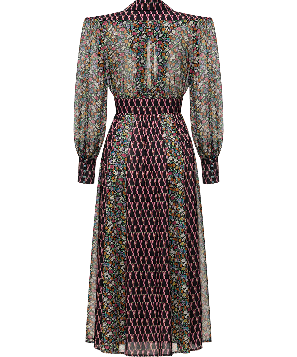 Silk chiffon and georgette dress with a signature print