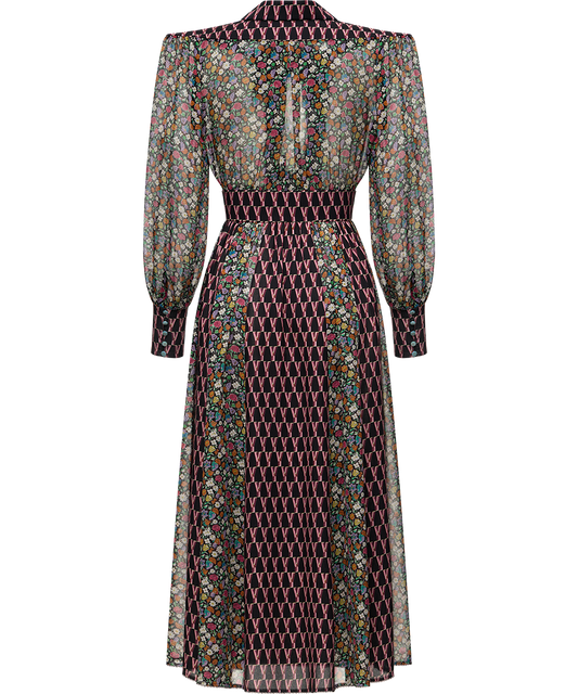 Silk chiffon and georgette dress with a signature print