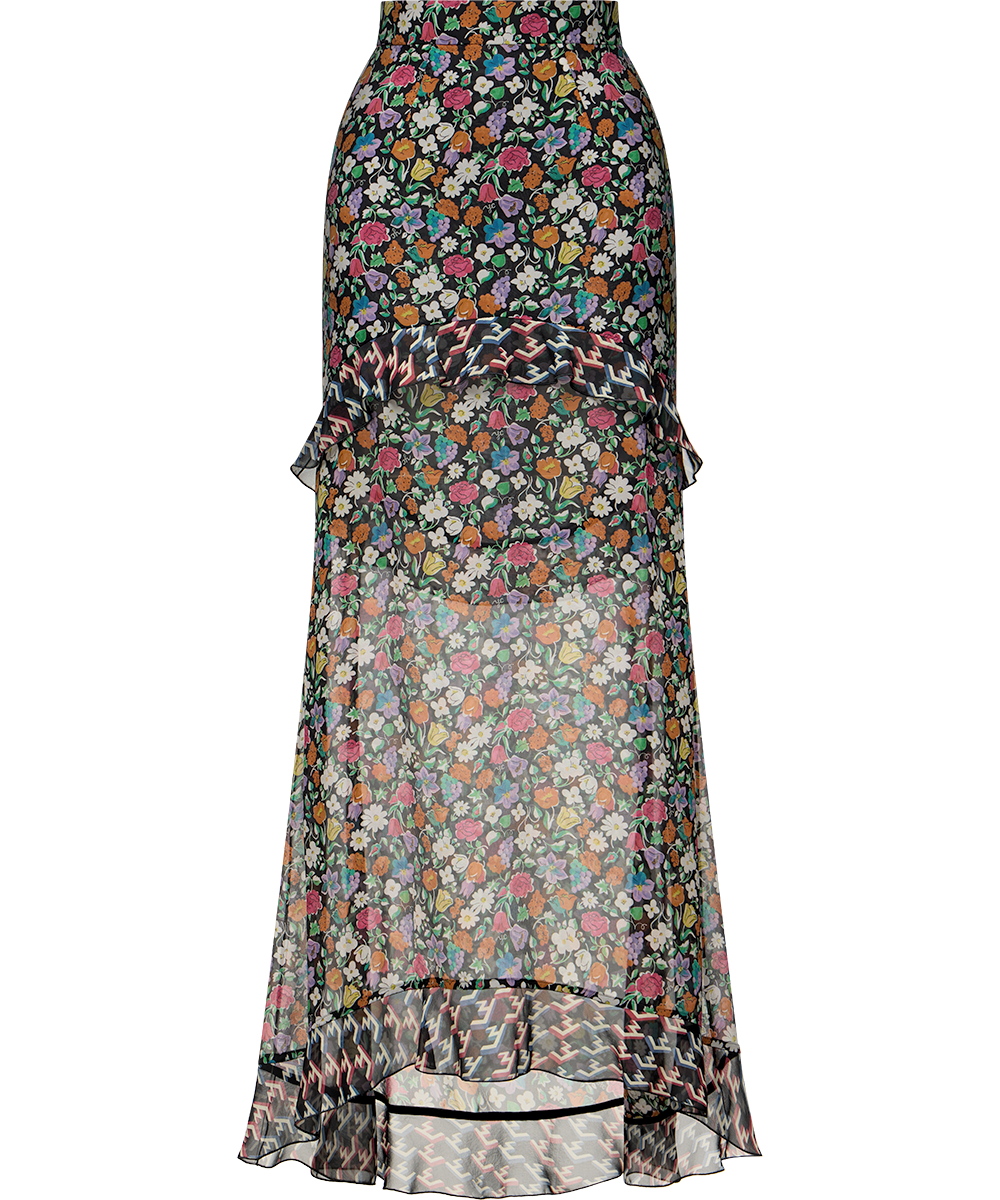 Silk midi skirt with a signature print