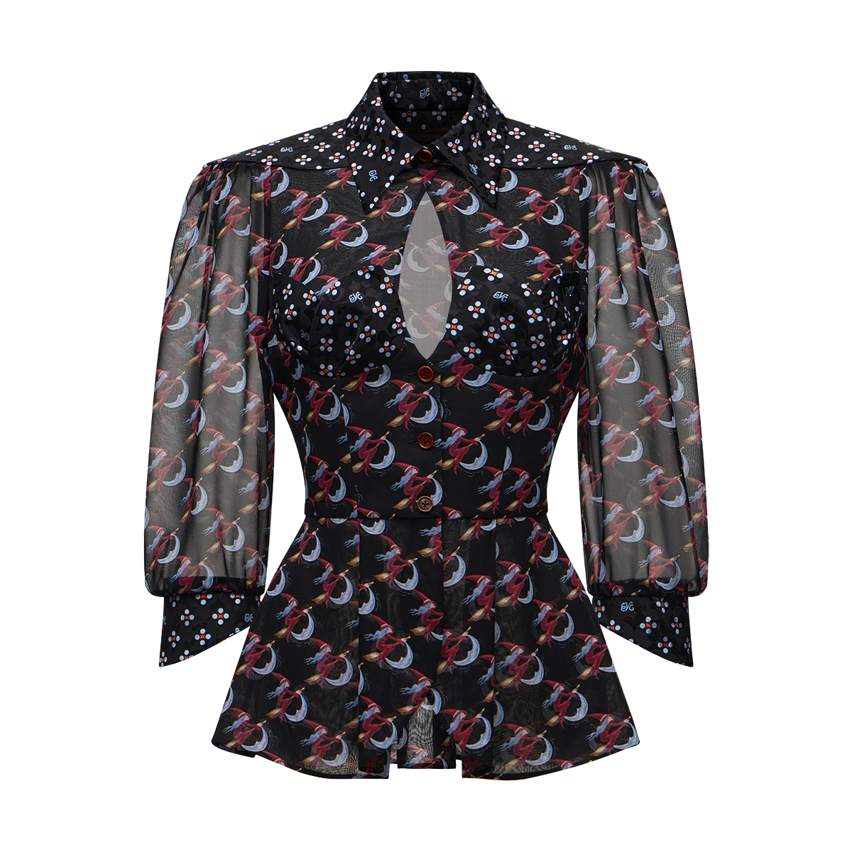 Silk peplum blouse with a signature print