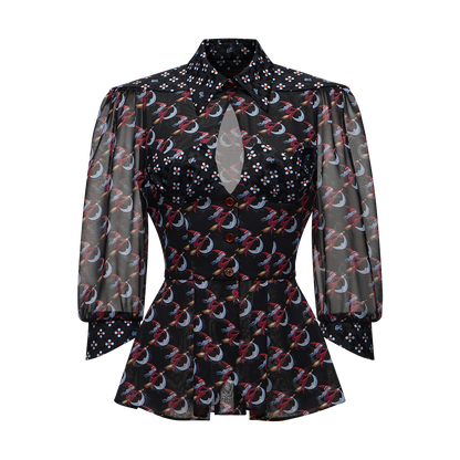 Silk peplum blouse with a signature print