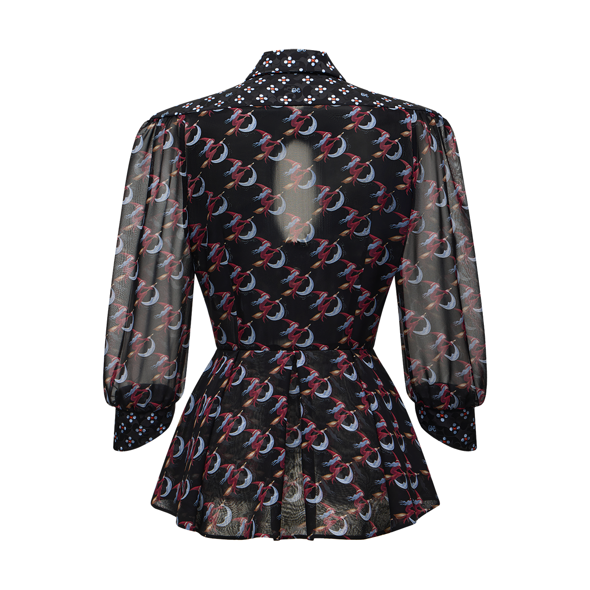 Silk peplum blouse with a signature print