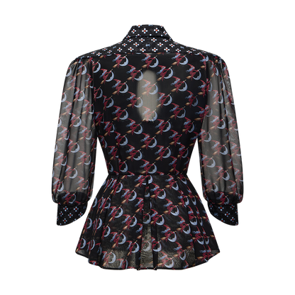 Silk peplum blouse with a signature print