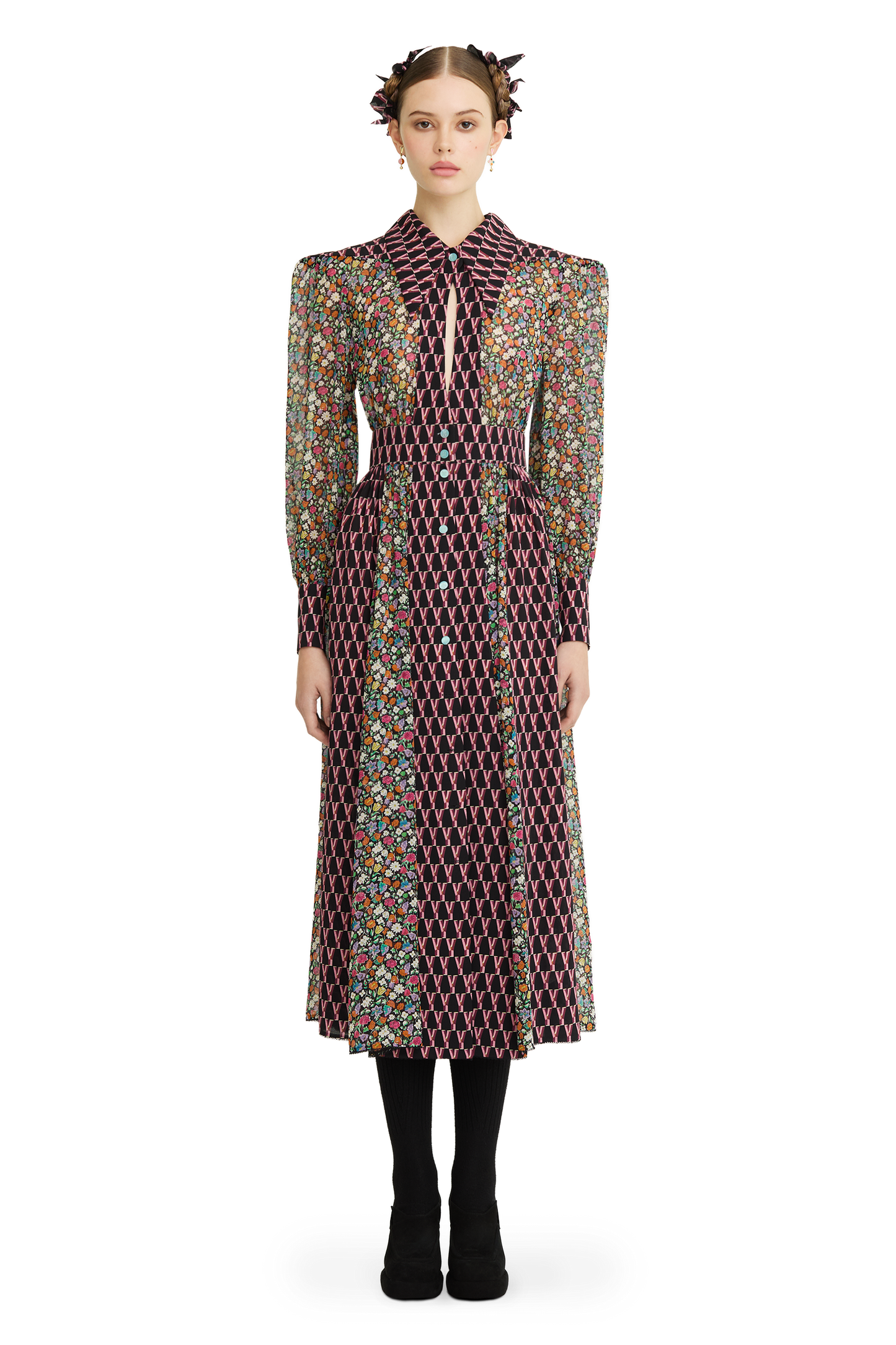 Silk chiffon and georgette dress with a signature print