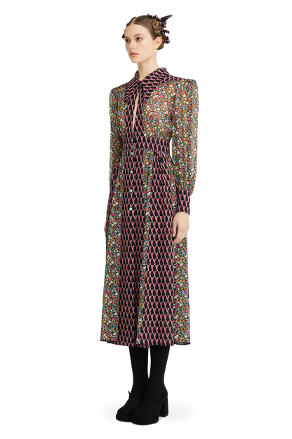 Silk chiffon and georgette dress with a signature print
