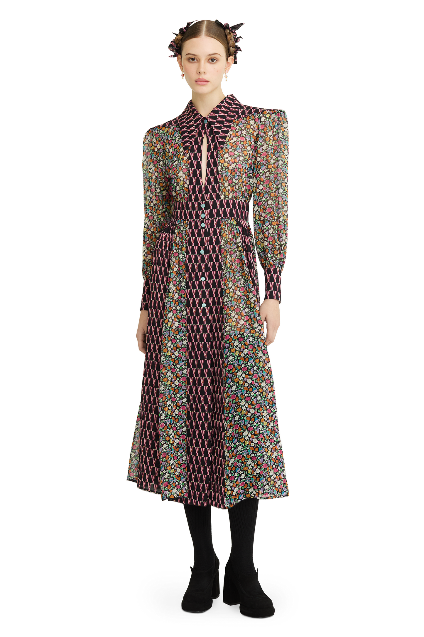 Silk chiffon and georgette dress with a signature print