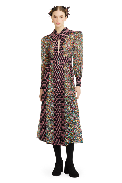 Silk chiffon and georgette dress with a signature print