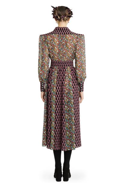 Silk chiffon and georgette dress with a signature print