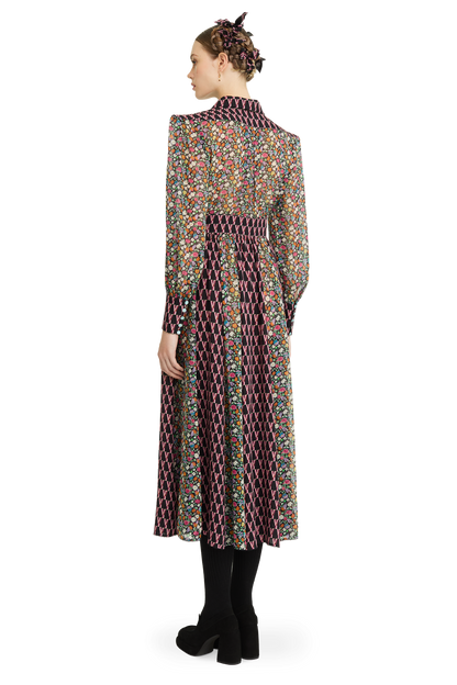 Silk chiffon and georgette dress with a signature print