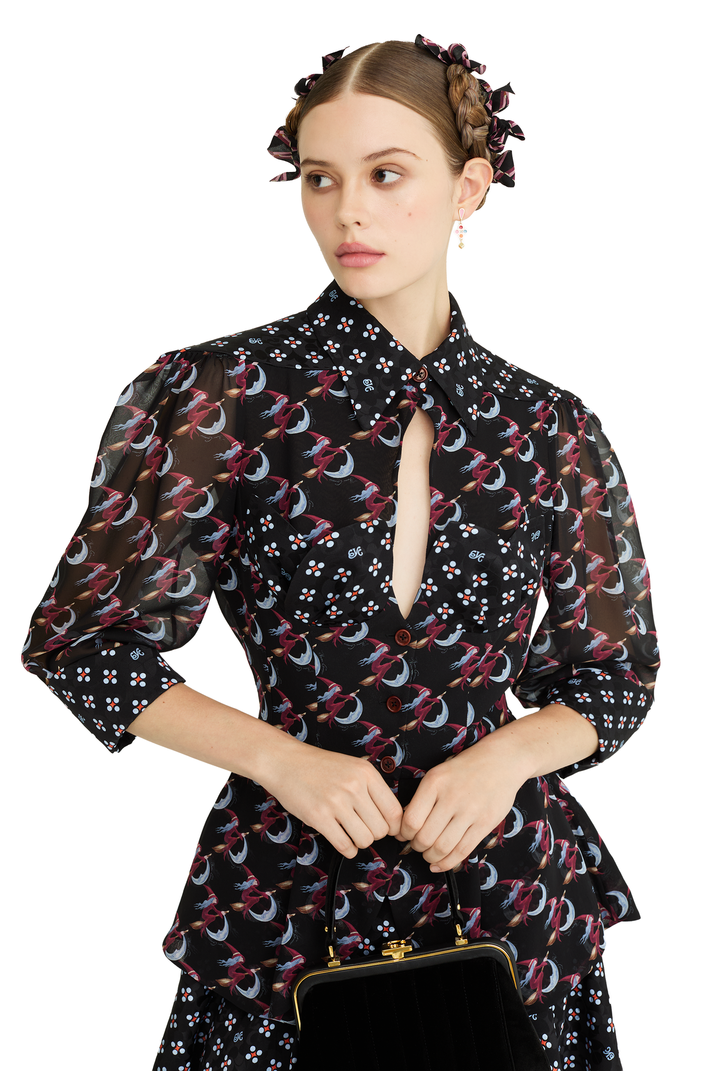 Silk peplum blouse with a signature print