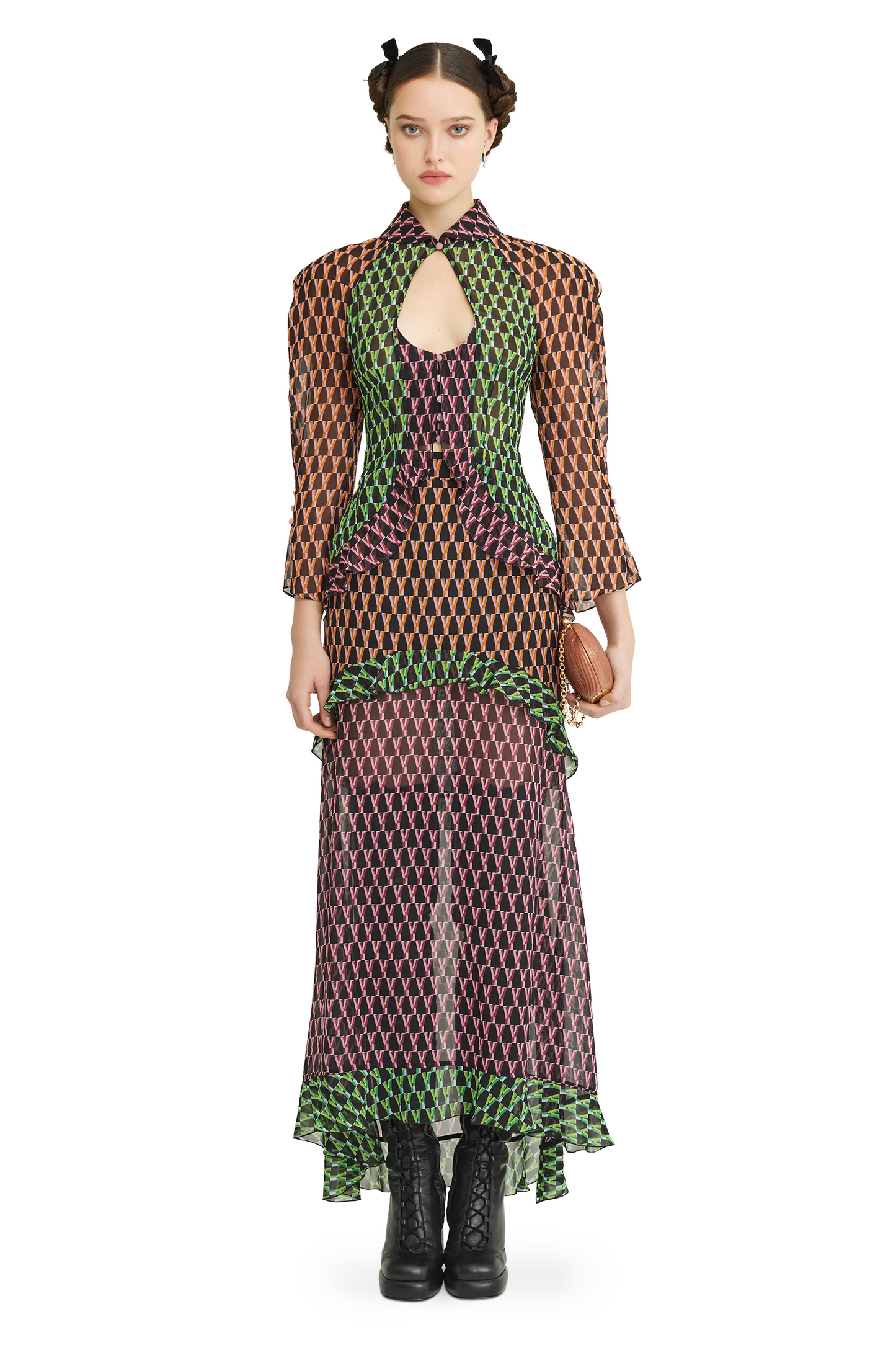 Silk midi skirt with a signature print