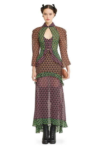 Silk midi skirt with a signature print