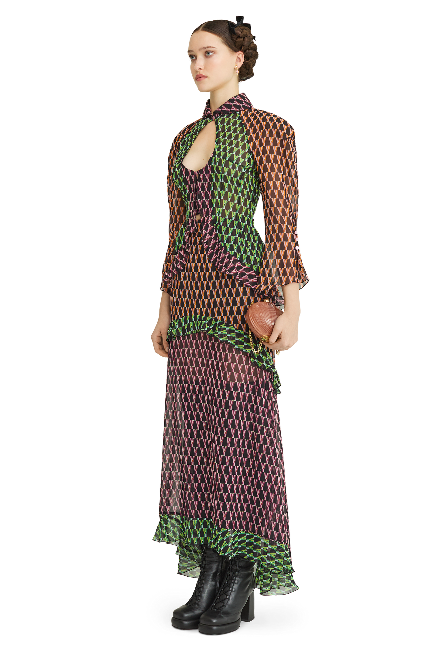 Silk midi skirt with a signature print