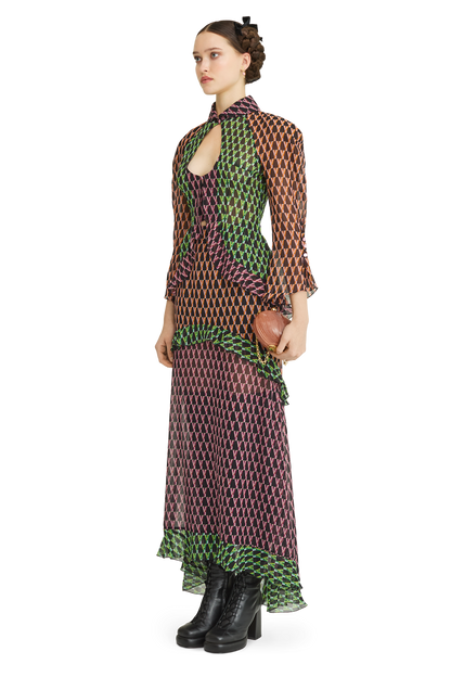 Silk midi skirt with a signature print