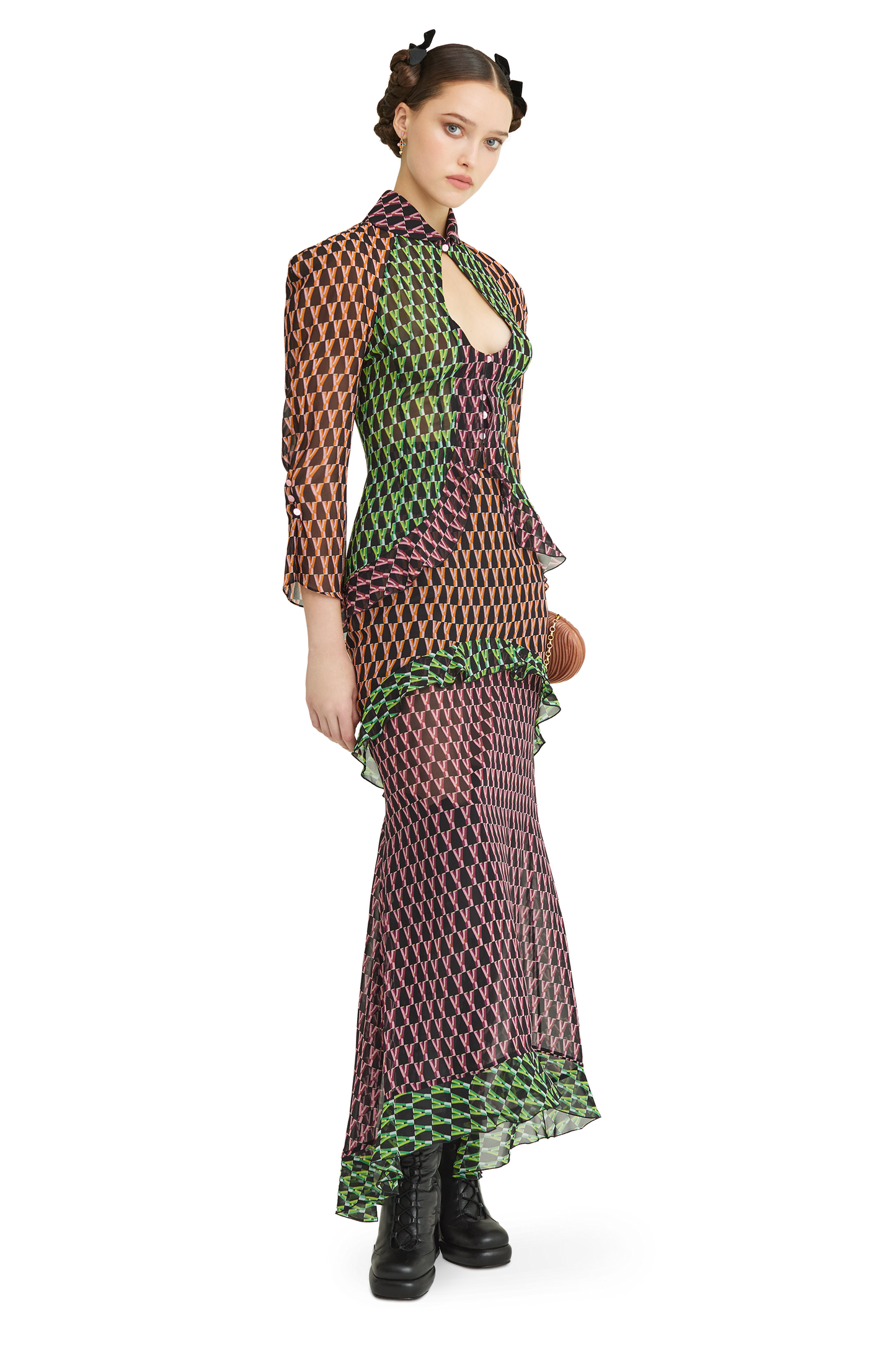 Silk midi skirt with a signature print