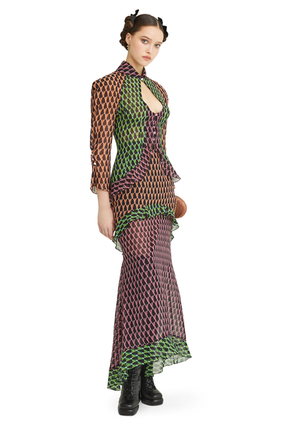 Silk midi skirt with a signature print