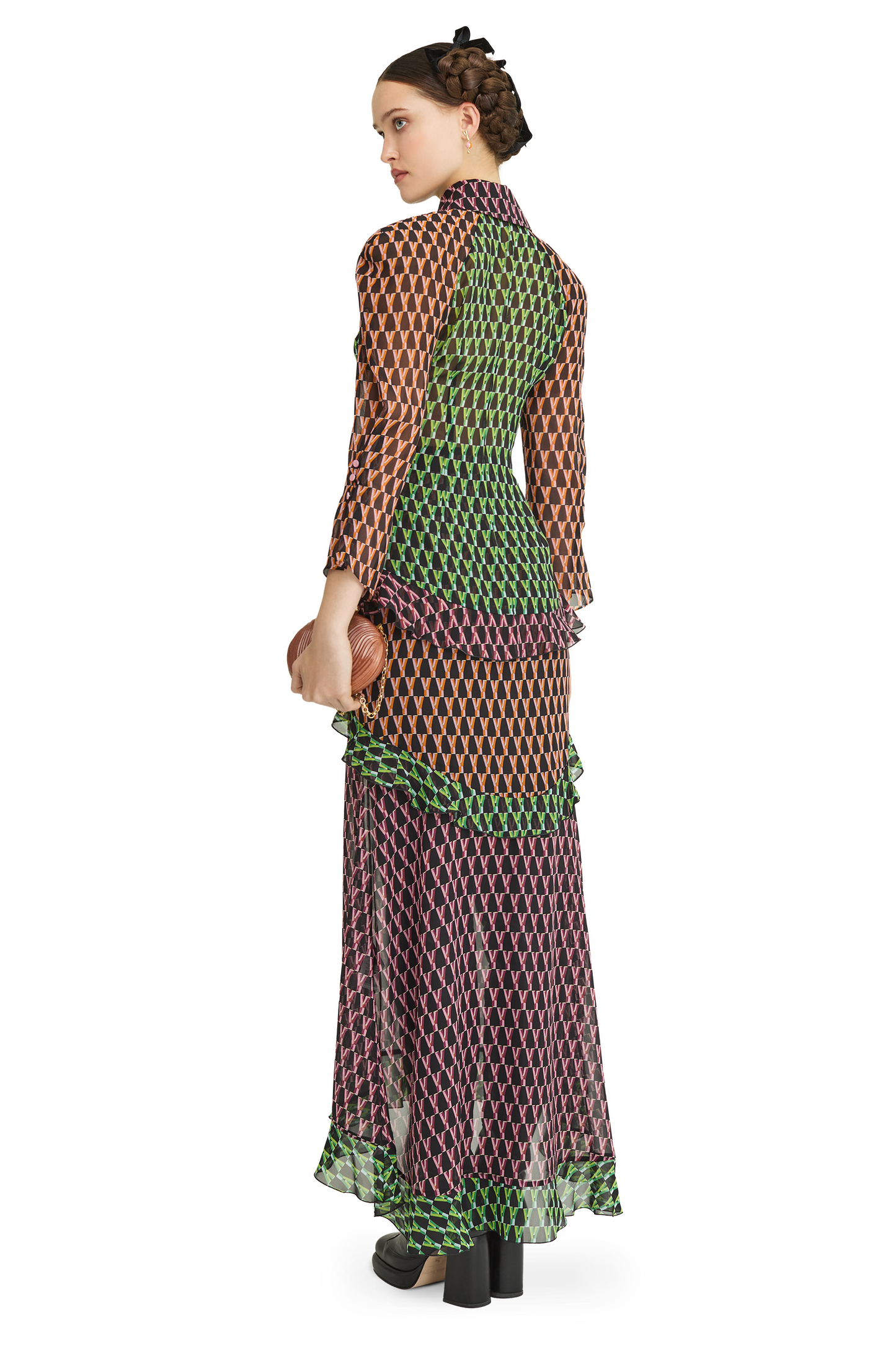 Silk midi skirt with a signature print