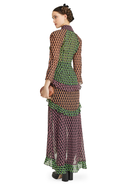 Silk midi skirt with a signature print